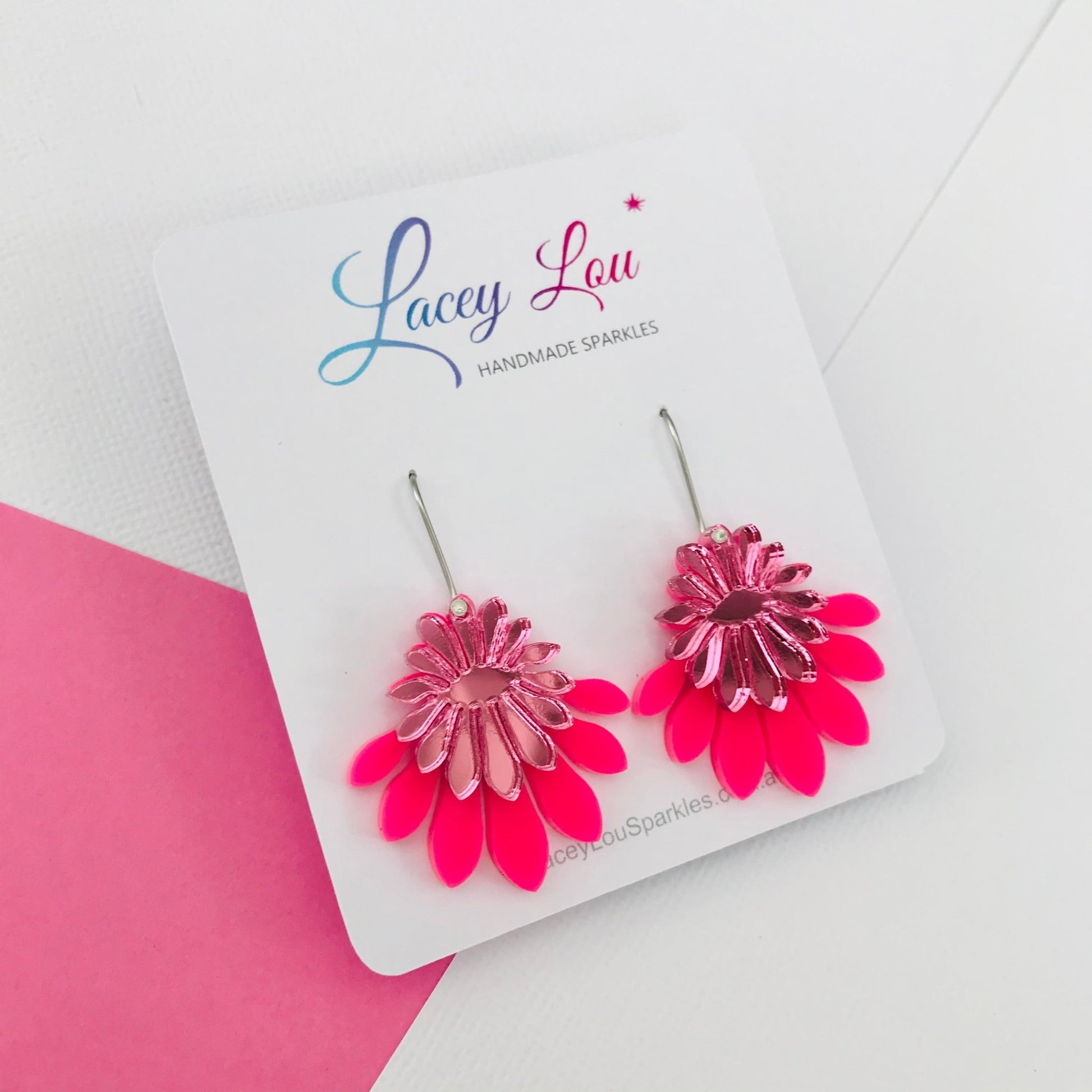 Medium Flower Frill Statement Dangle - Hot pink - Lacey Lou Sparkles