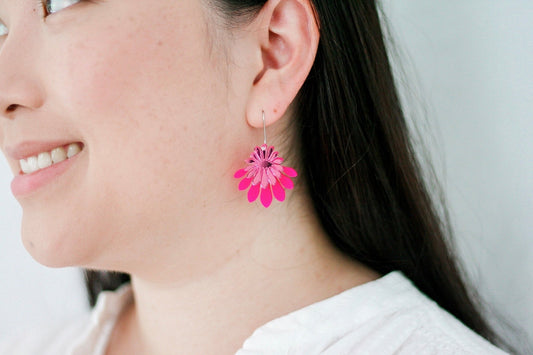 Medium Flower Frill Statement Dangle - Hot pink - Lacey Lou Sparkles