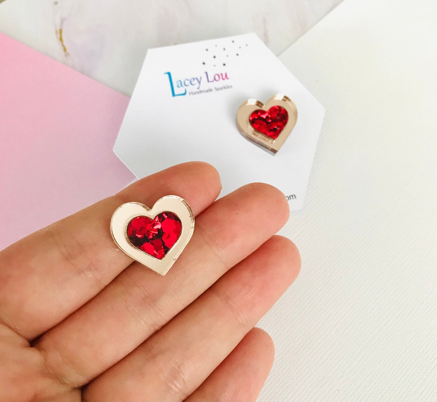 Medium Framed Love Heart Studs - Lacey Lou Sparkles