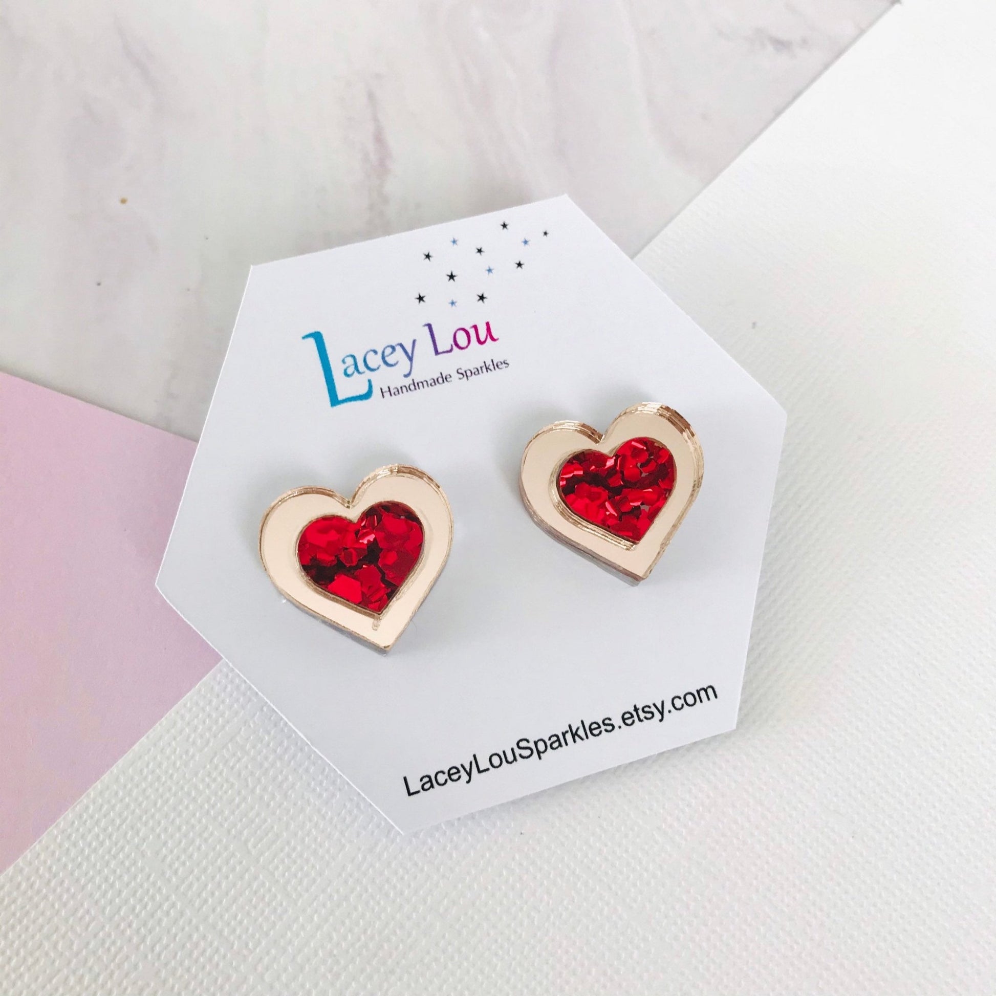 Medium Framed Love Heart Studs - Lacey Lou Sparkles