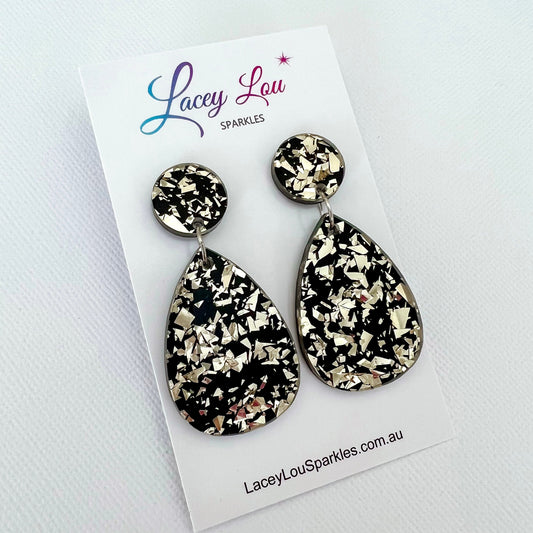 Medium Teardrop Dangle - Gold Glitter Acrylic Earrings - Lacey Lou Sparkles