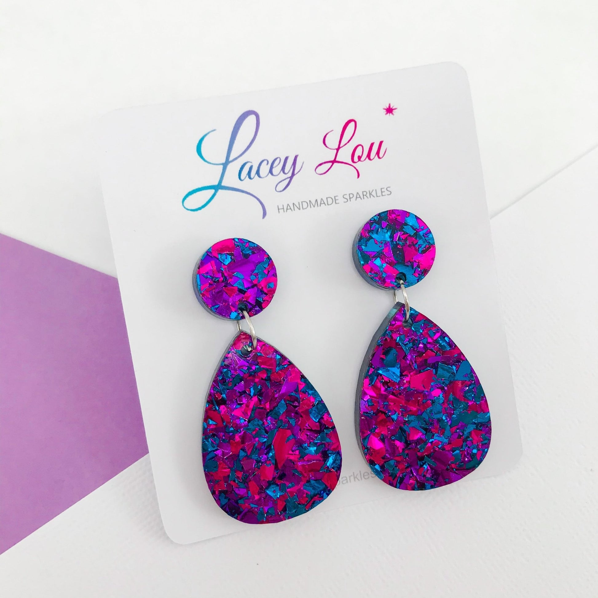 Medium Teardrop Dangle - Midnight Blue Glitter Acrylic Earrings - Lacey Lou Sparkles