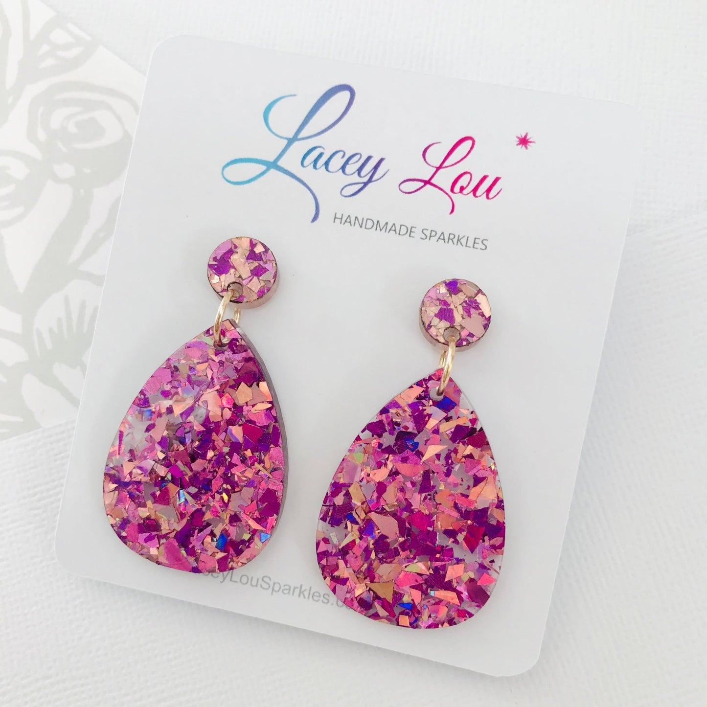 Medium Teardrop Dangle - Unicorn Pink Acrylic Earrings - Lacey Lou Sparkles