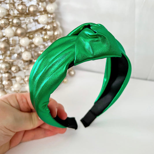 Metallic Green Christmas Knotted Headband - Lacey Lou Sparkles