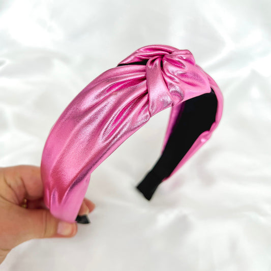 Metallic Pink Knotted Headband - Lacey Lou Sparkles