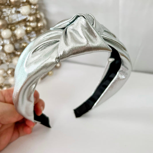 Metallic Silver Christmas Knotted Headband - Lacey Lou Sparkles