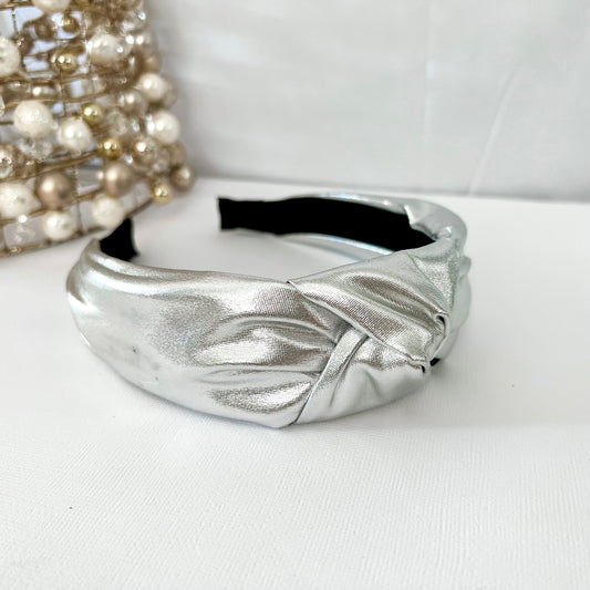 Metallic Silver Christmas Knotted Headband - Lacey Lou Sparkles