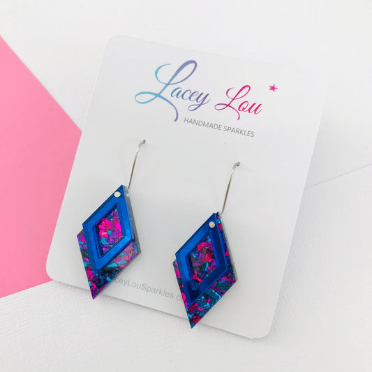 Midnight Blue Diamond Dangle Acrylic Earrings - Lacey Lou Sparkles