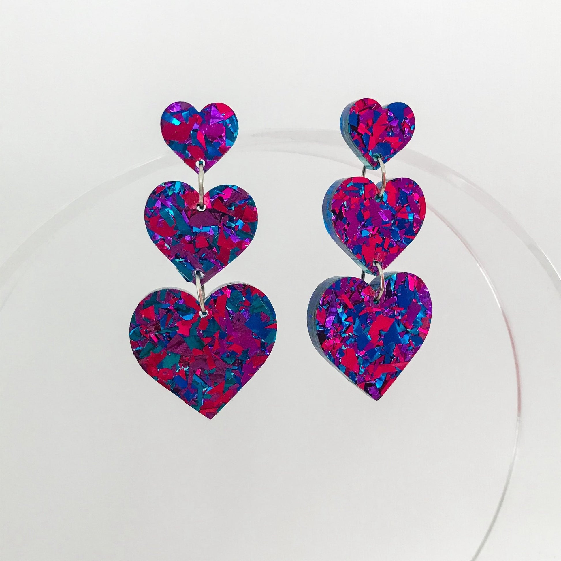 Midnight Blue Stacked Love Heart Earrings - Lacey Lou Sparkles