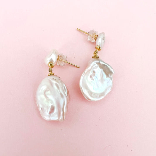 Natural Baroque Keshi Pearl Drop Earrings - Lacey Lou Sparkles
