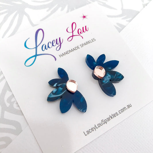 Navy Blue Bloom Studs - Lacey Lou Sparkles