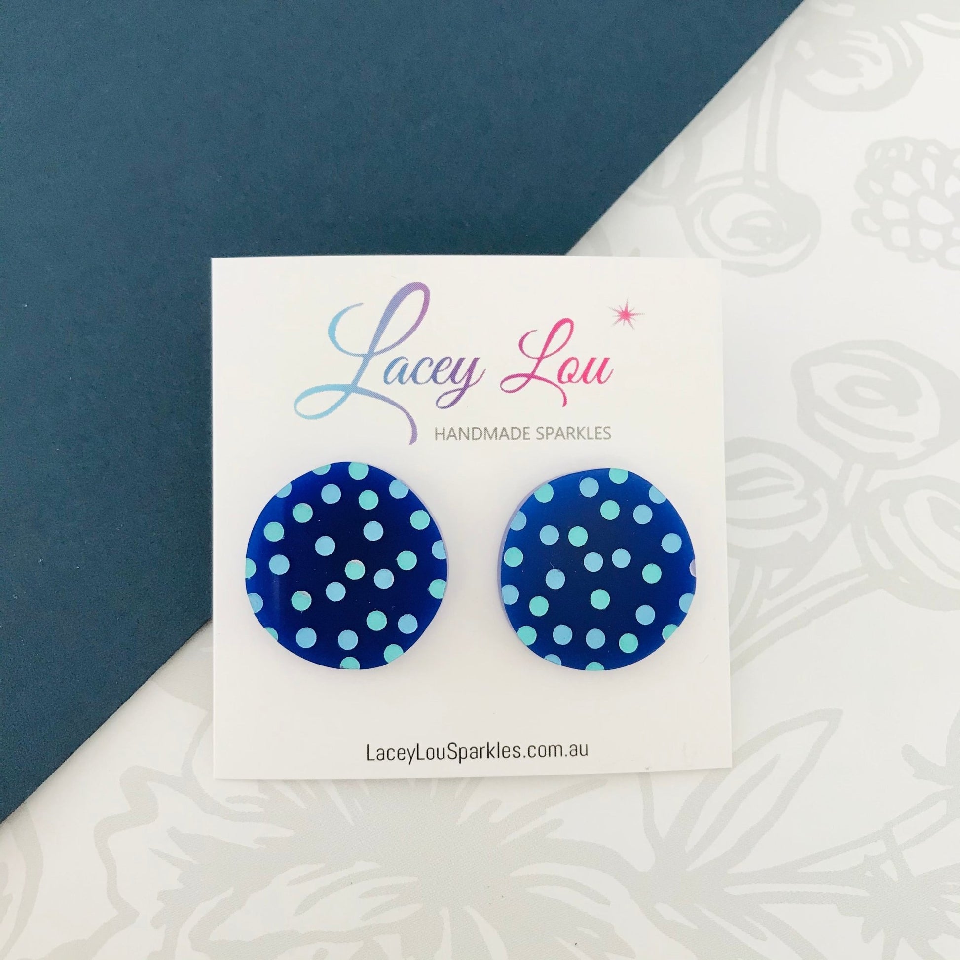 Navy Blue Dotty Acrylic Studs - Blue Dots - Lacey Lou Sparkles