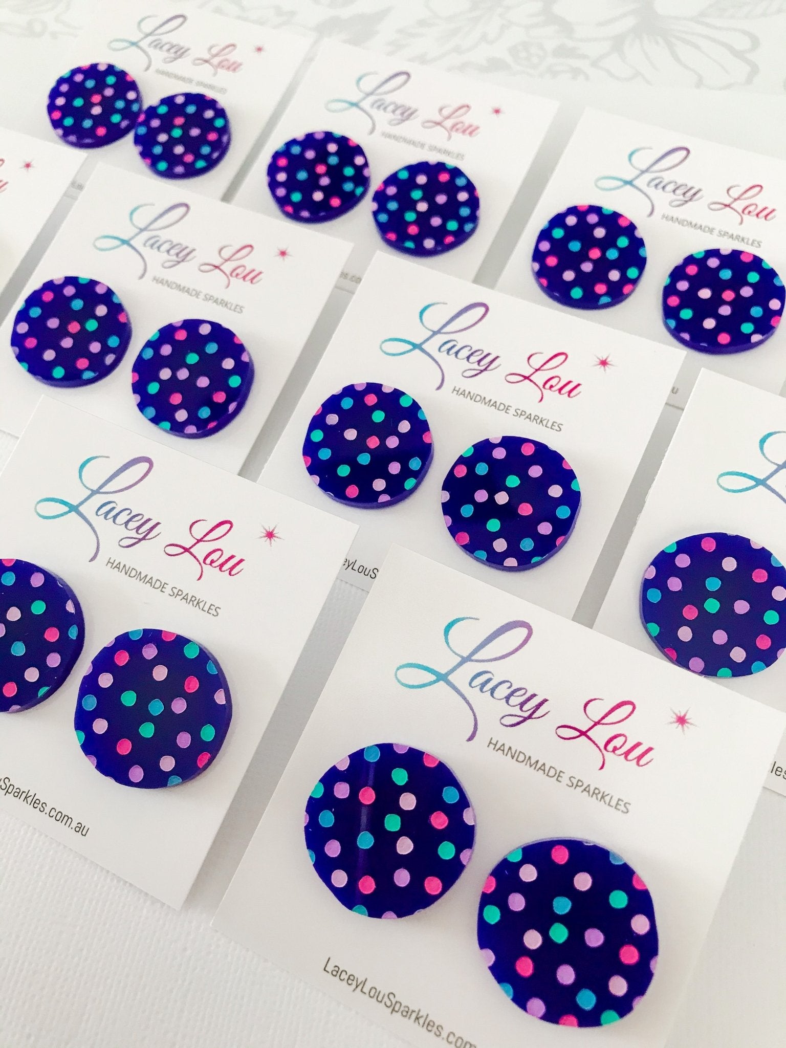 Navy Blue Dotty Acrylic Studs - Bright Dots - Lacey Lou Sparkles