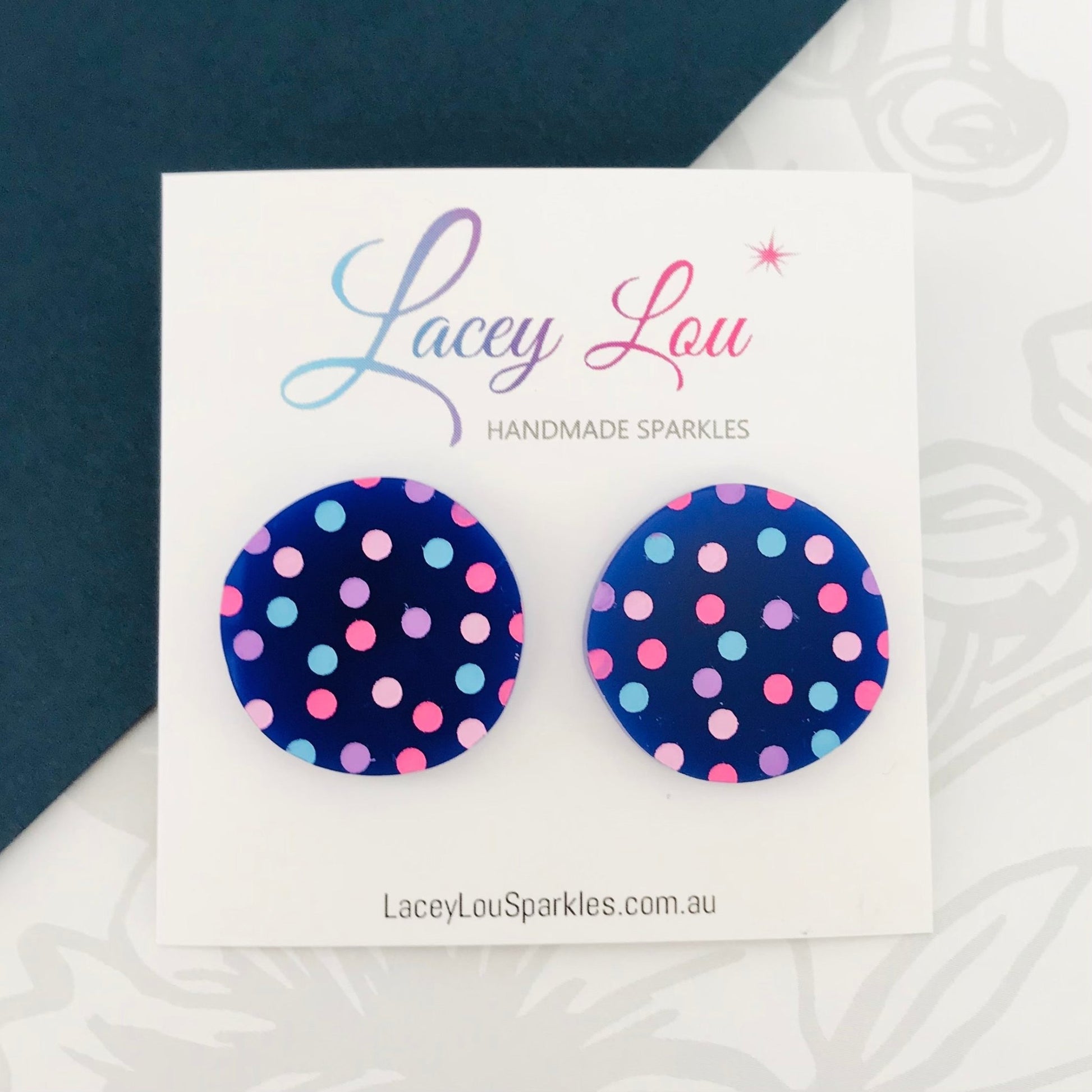 Navy Blue Dotty Acrylic Studs - Bright Dots - Lacey Lou Sparkles