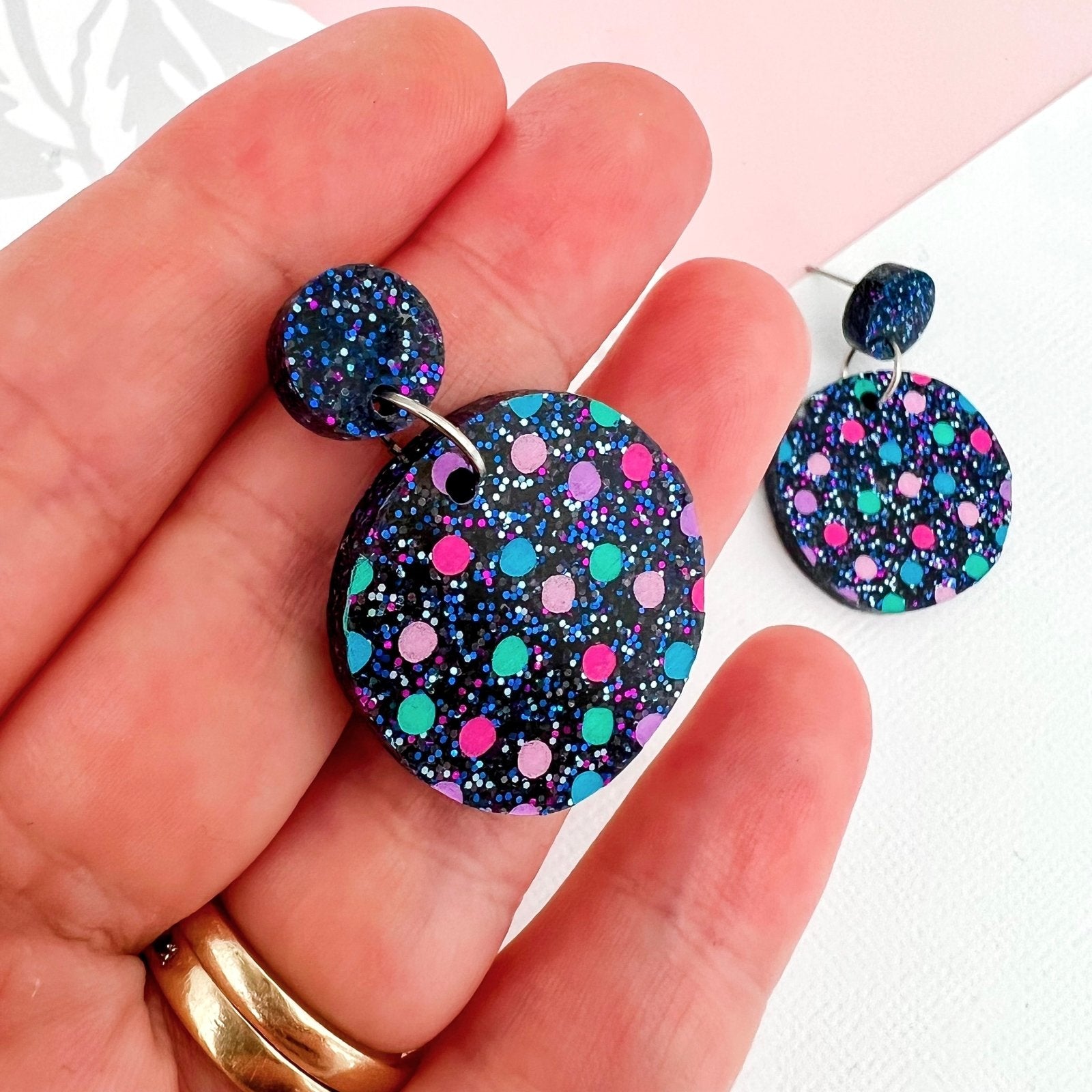 Navy Dotty Dangles - Bright Acrylic Earrings - Lacey Lou Sparkles