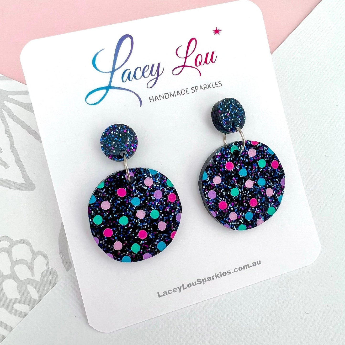 Navy Dotty Dangles - Bright Acrylic Earrings - Lacey Lou Sparkles