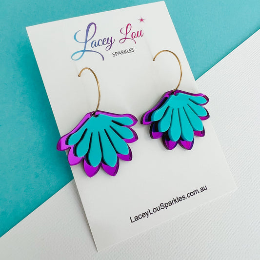 Peacock Bloom Acrylic Statement Hoop Dangle Earrings - Lacey Lou Sparkles