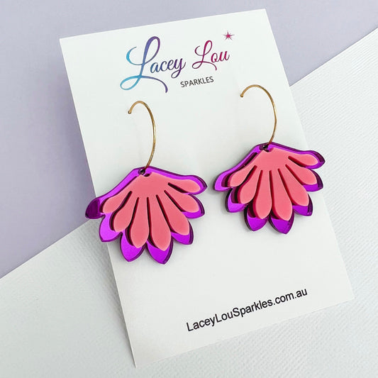 Pink Bloom Acrylic Statement Hoop Dangle Earrings - Lacey Lou Sparkles