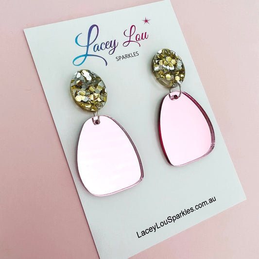 Pink Mirror Abstract Dangles - Lacey Lou Sparkles
