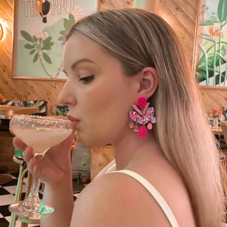 MOONSHINE MOTHS PINK ACRYLIC HOOP EARRINGS | Peppy Chapette