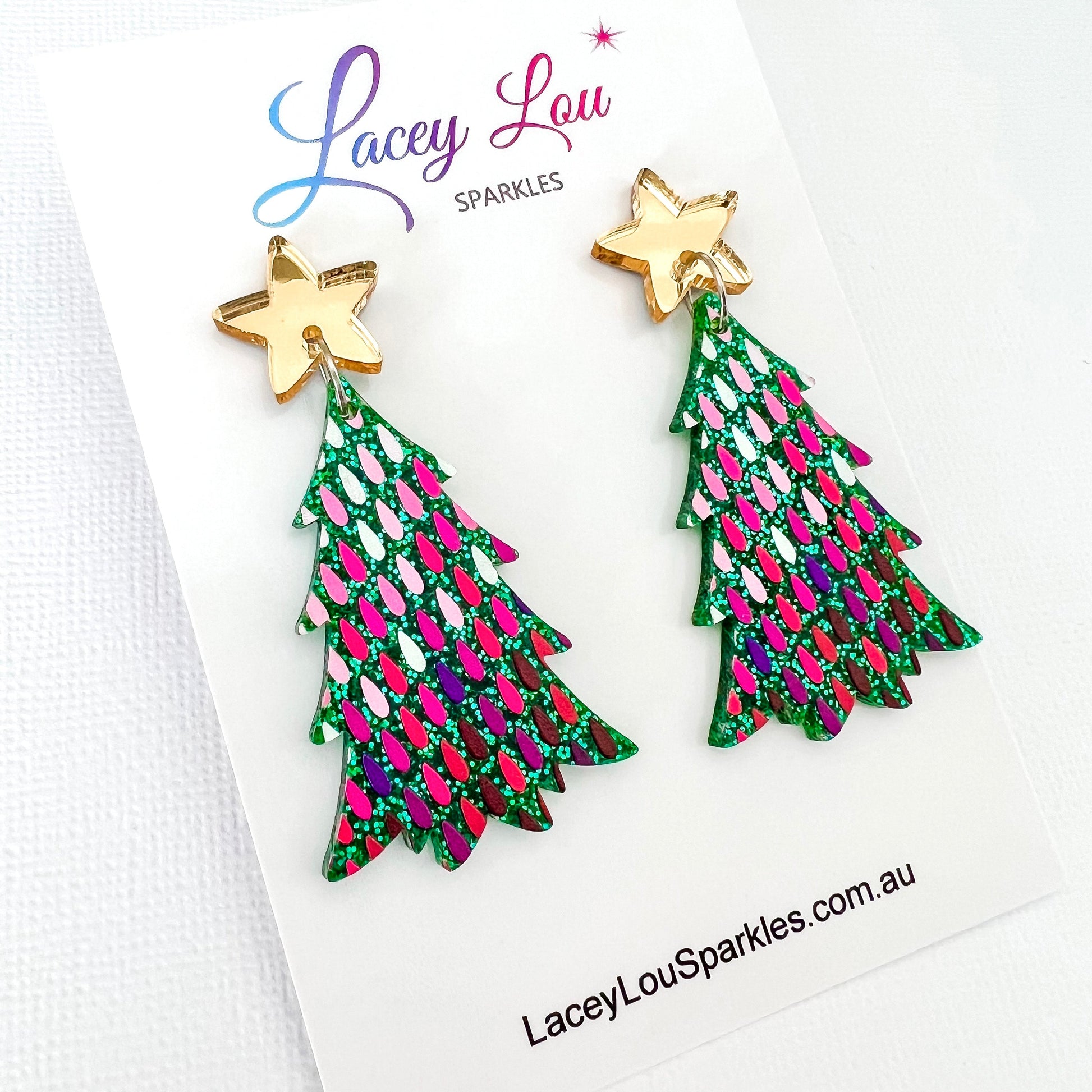 Pink Ombré Lights Christmas Tree Earrings - Lacey Lou Sparkles