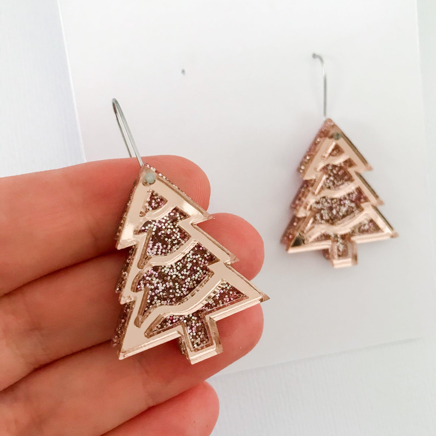 *Pre-Order* Layered Christmas Tree Earrings - Rose Gold - Lacey Lou Sparkles