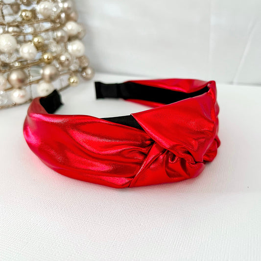 *Pre-Order* Metallic Red Christmas Knotted Headband - Lacey Lou Sparkles