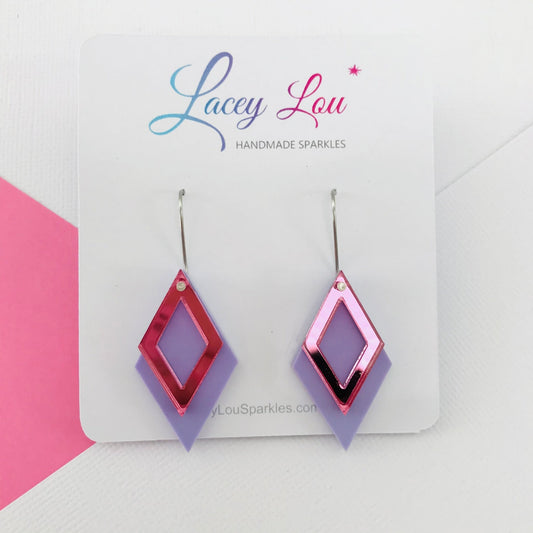 Purple Diamond Dangle Acrylic Earrings - Lacey Lou Sparkles