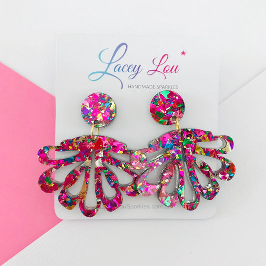 Rainbow Chandelier Dangles - Statement Acrylic Earrings - Lacey Lou Sparkles