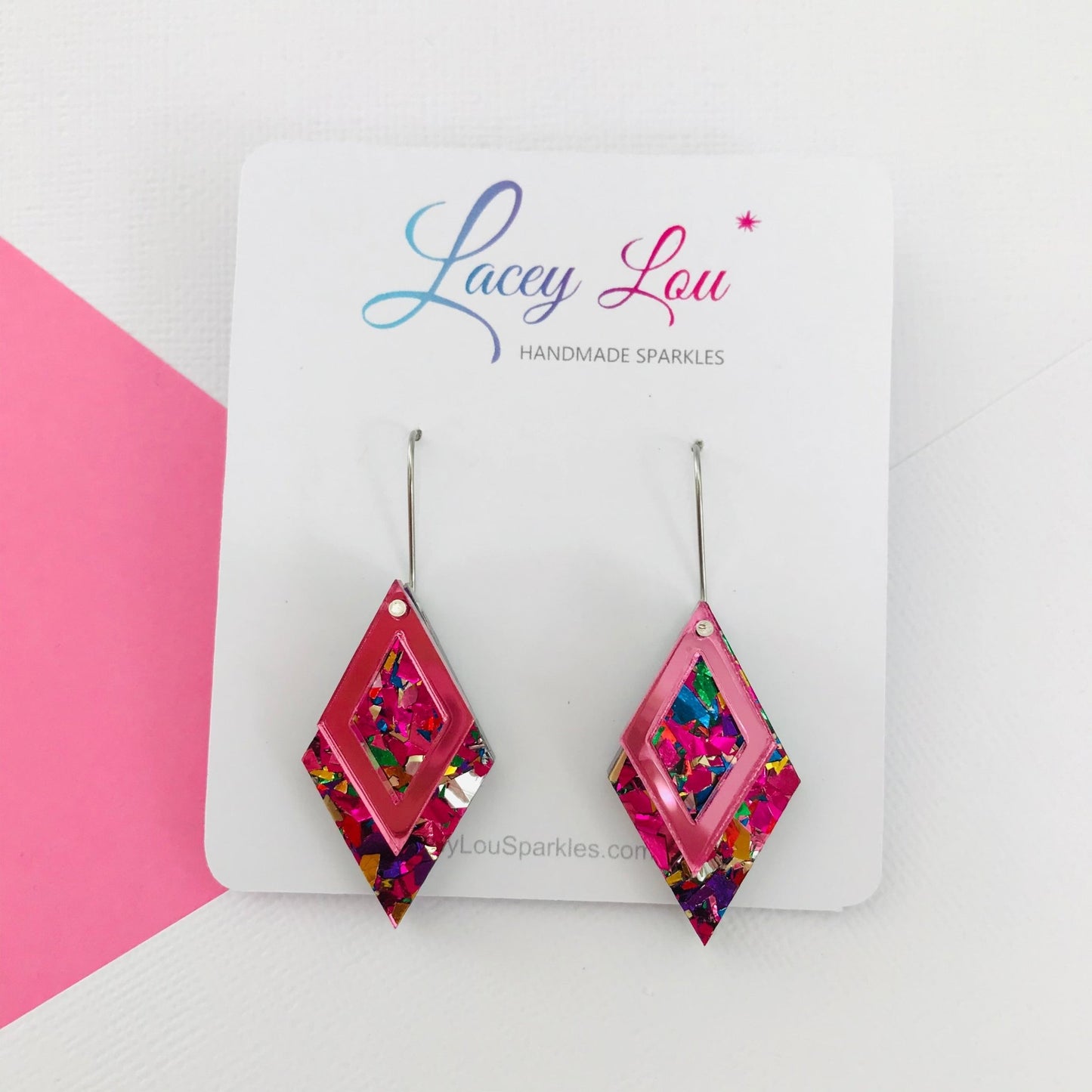 Rainbow Diamond Dangle Acrylic Earrings - Lacey Lou Sparkles