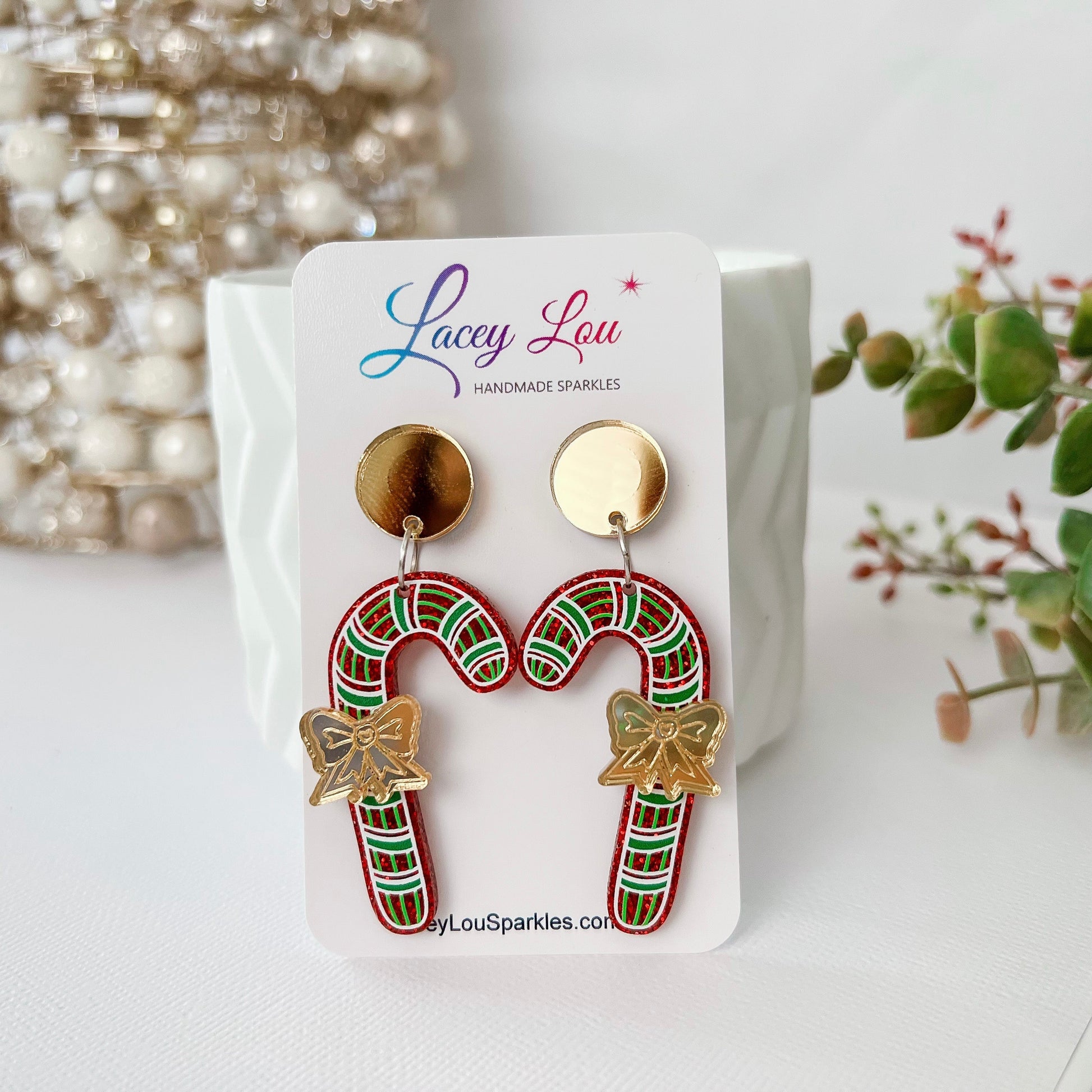 Red Candy Cane Christmas Acrylic Earrings - Lacey Lou Sparkles