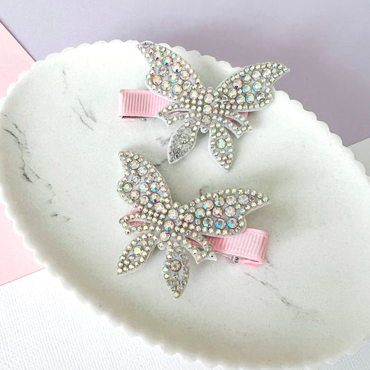 Rhinestone Butterfly Hair Bow Set - Lacey Lou Sparkles