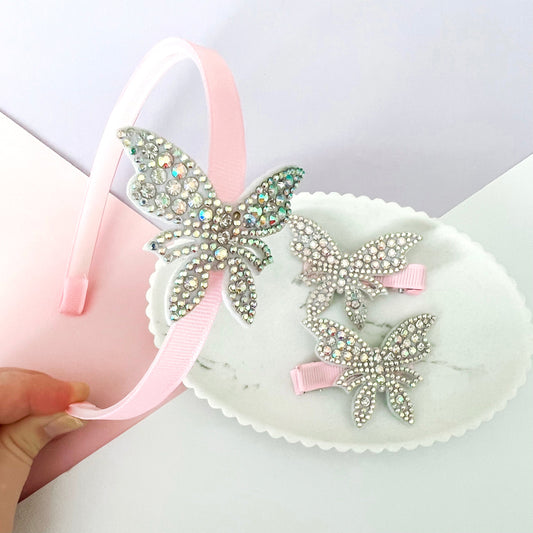 Rhinestone Butterfly Hair Bow Set - Lacey Lou Sparkles