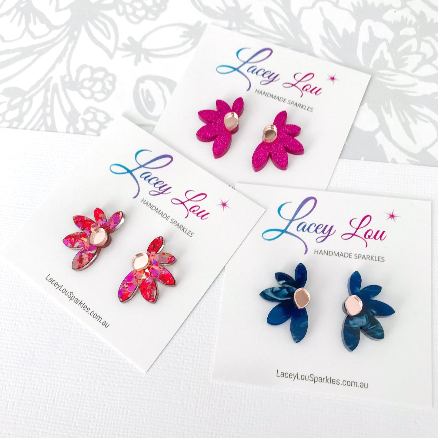 Rose Glitter Bloom Studs - Lacey Lou Sparkles