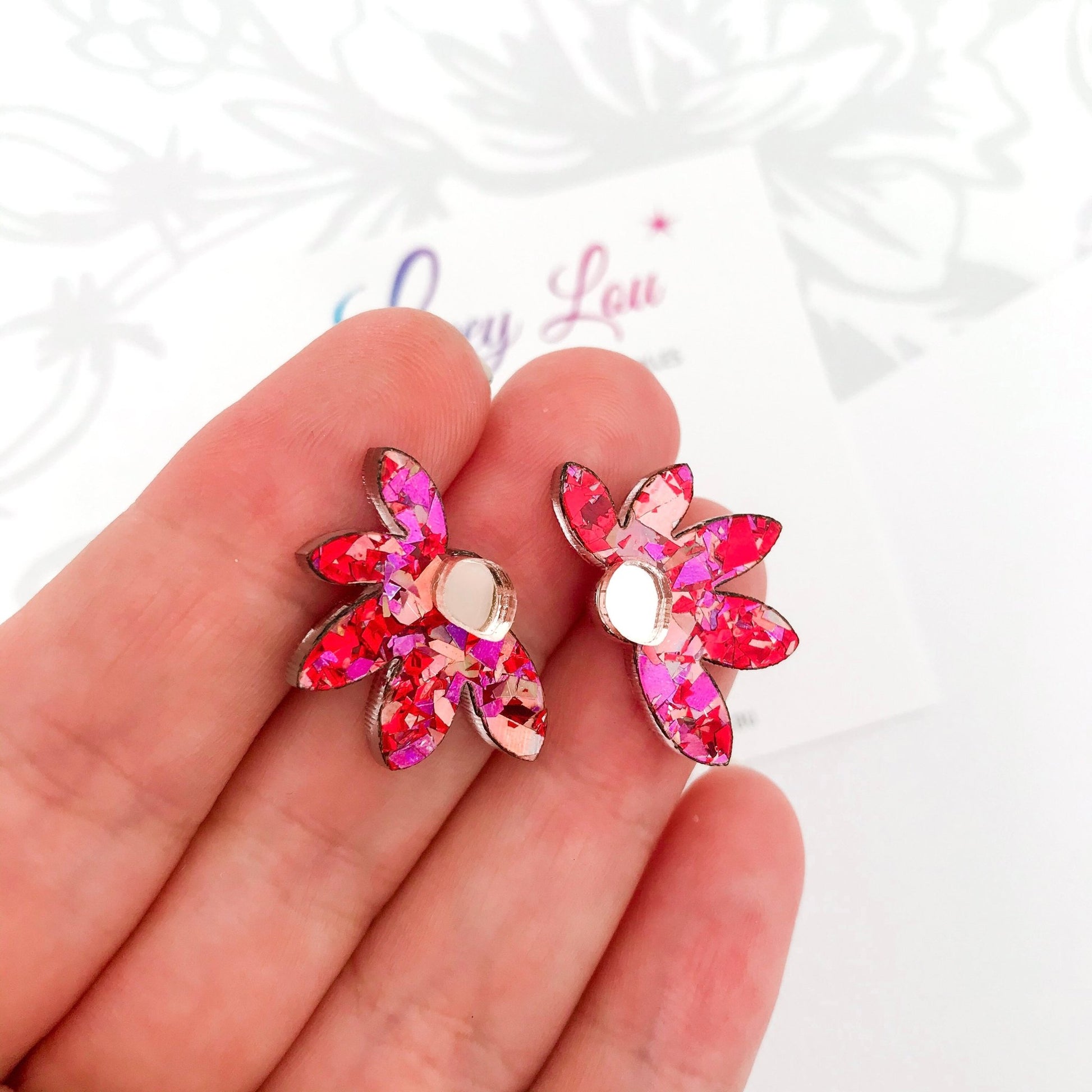 Rose Glitter Bloom Studs - Lacey Lou Sparkles