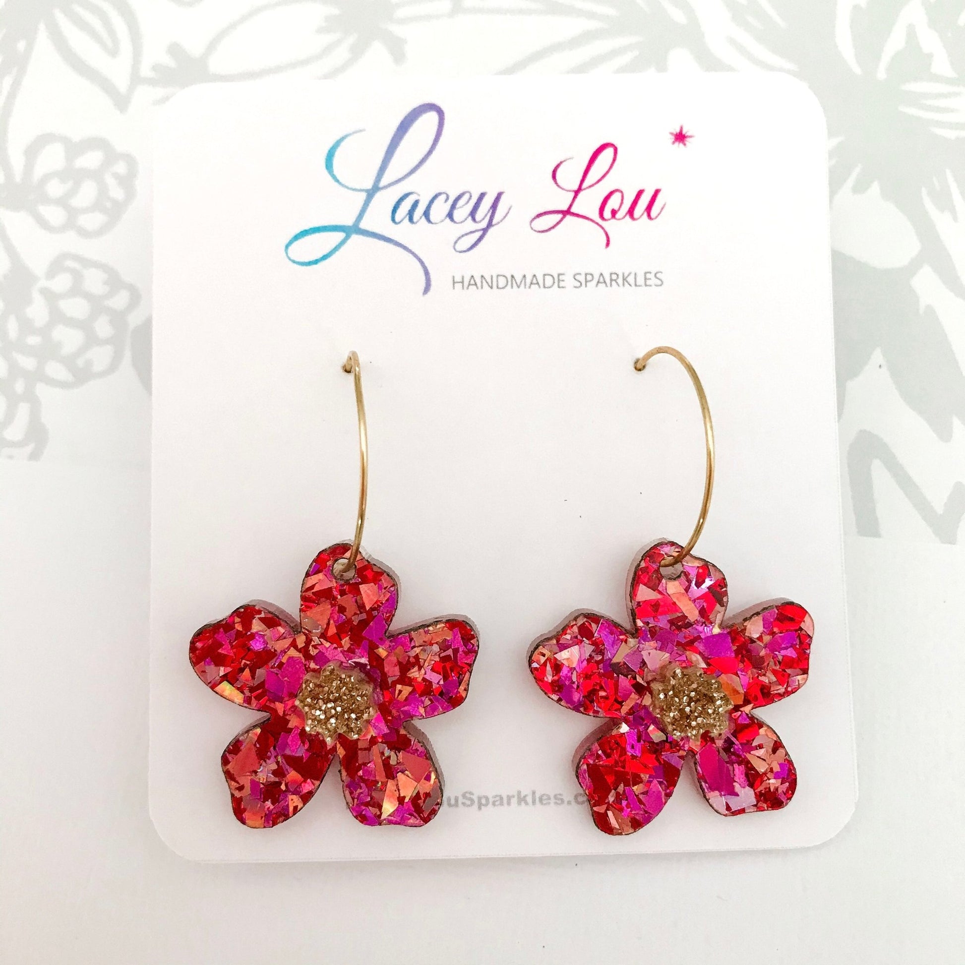 Rose Glitter Flower Hoops - Lacey Lou Sparkles