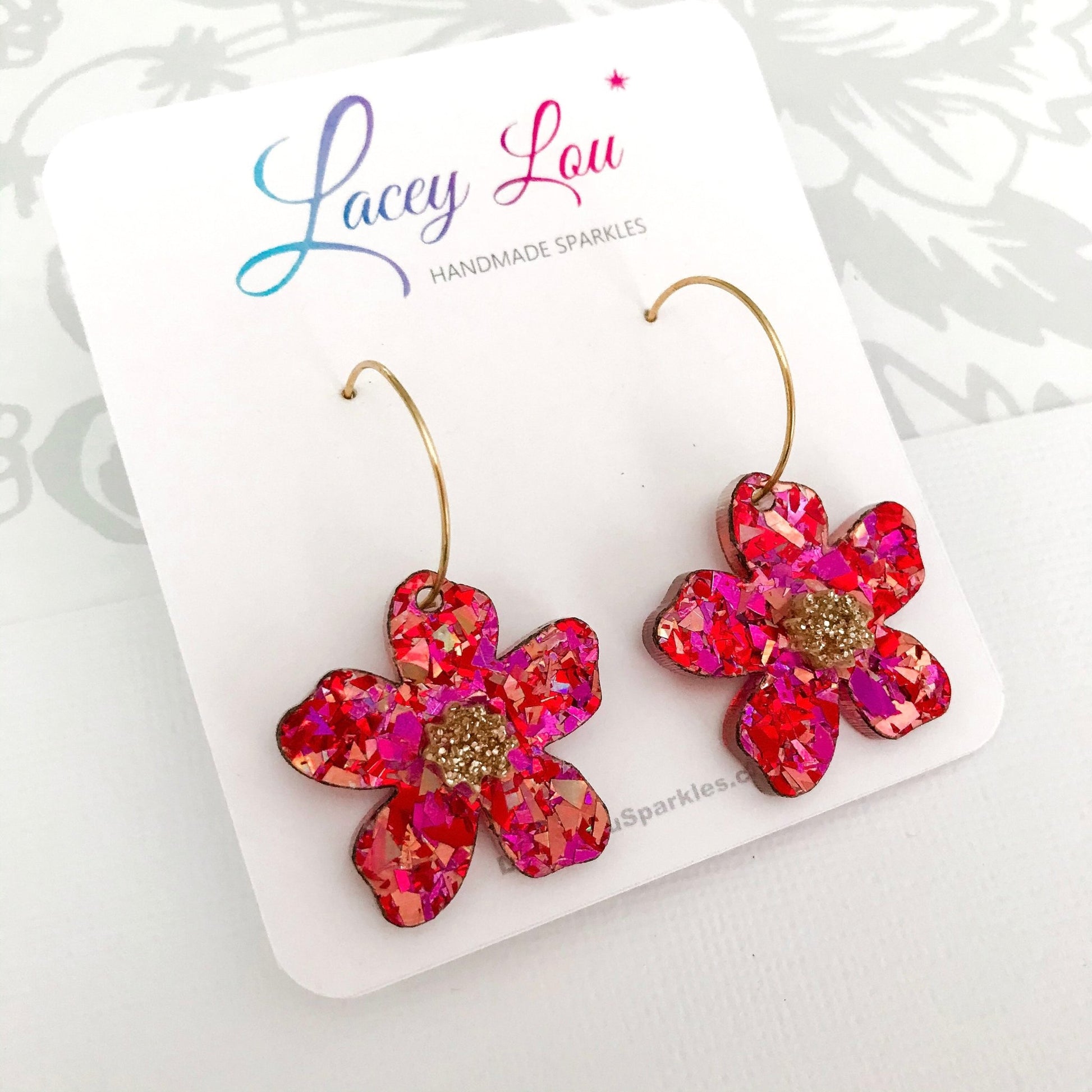 Rose Glitter Flower Hoops - Lacey Lou Sparkles