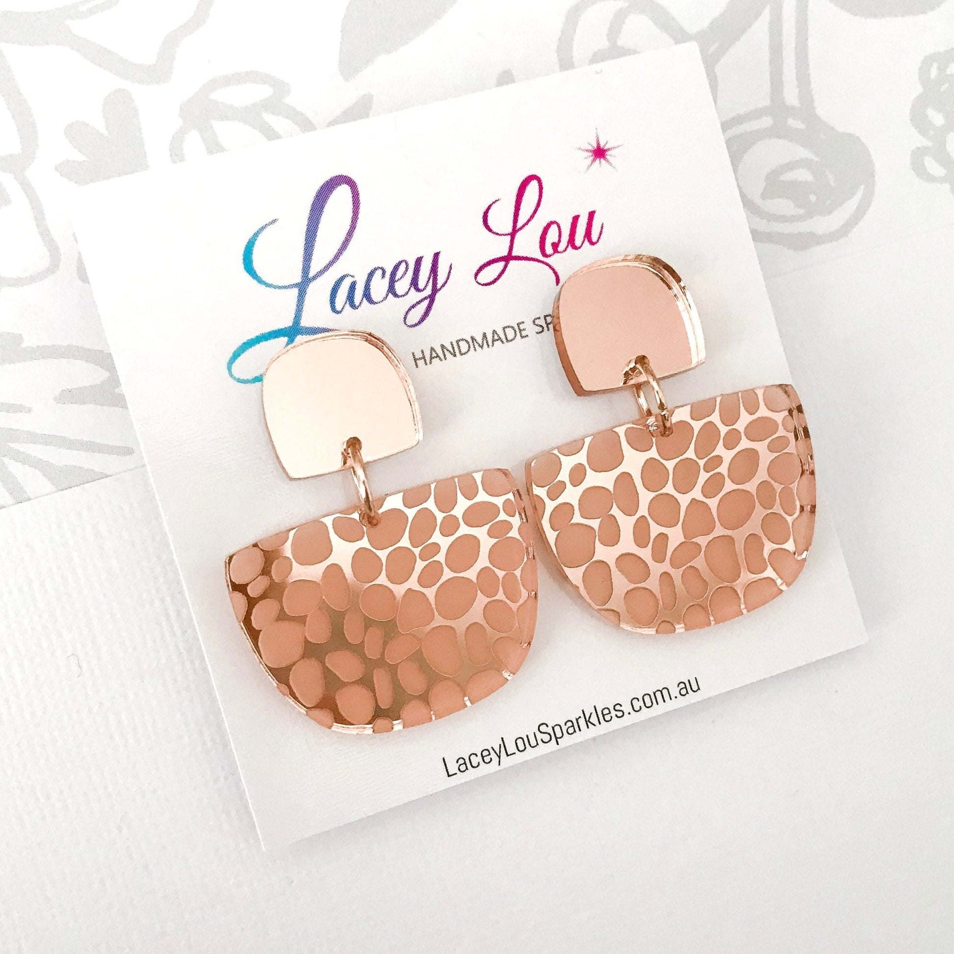 Rose Gold Mirror Pebble Dangle - Lacey Lou Sparkles