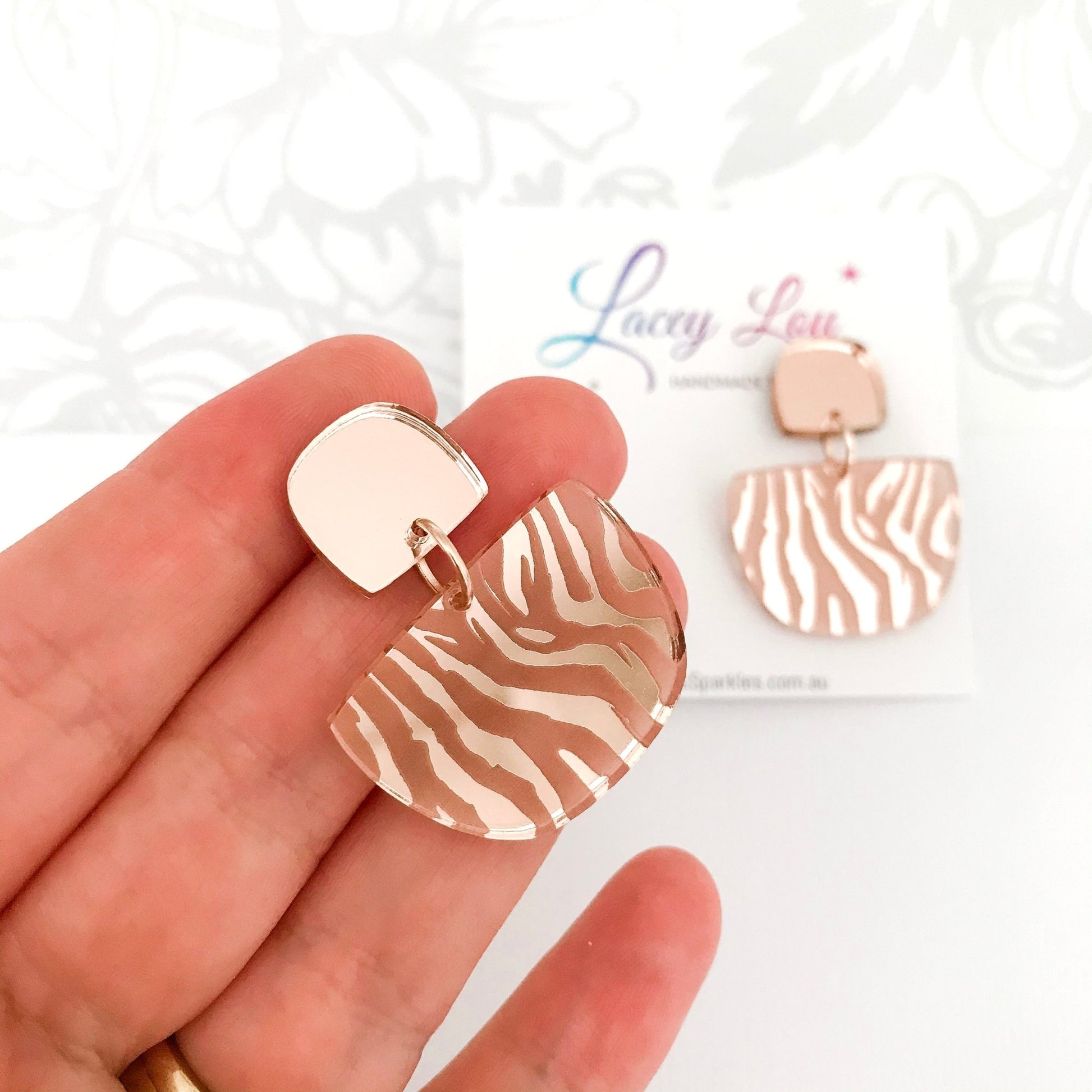 Rose Gold Mirror Zebra Dangle - Lacey Lou Sparkles