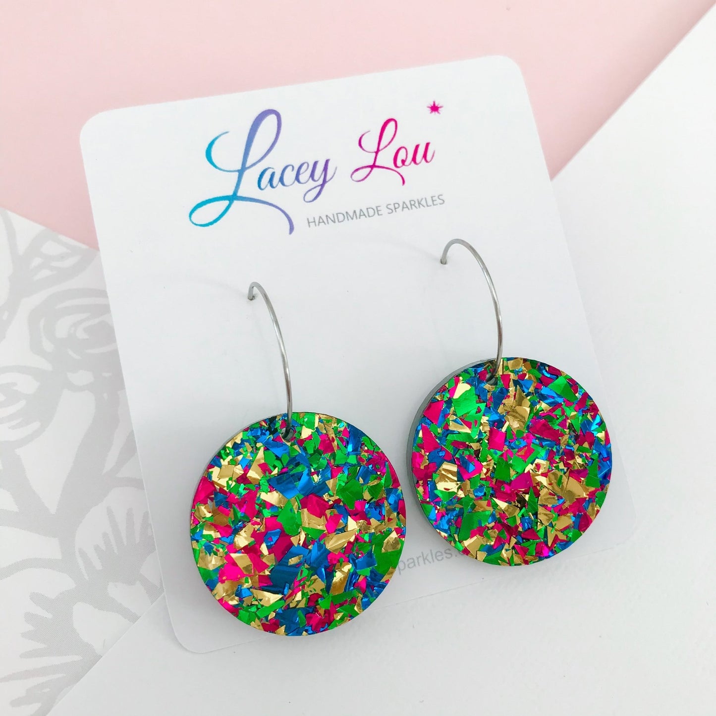 Round Green Glitter Hoop Earrings - Lacey Lou Sparkles