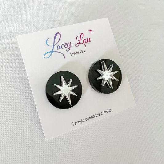 SAMPLE Black Silver Star Acrylic Studs - Lacey Lou Sparkles