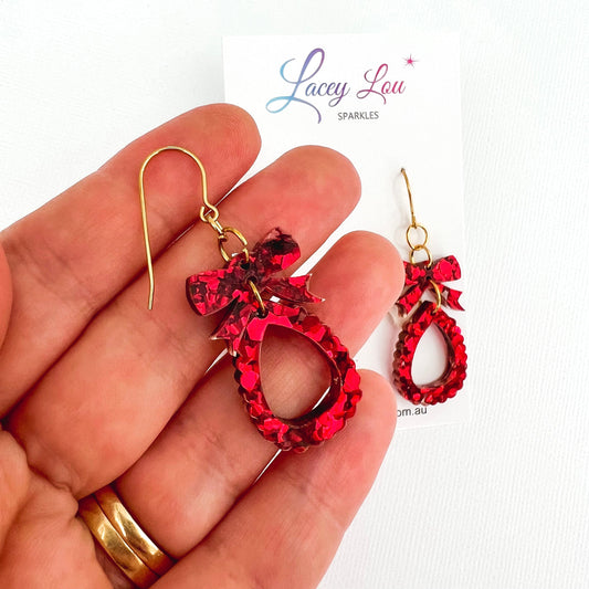 SAMPLE Small Red Open Teardrop Dangle - Acrylic Earrings - Lacey Lou Sparkles
