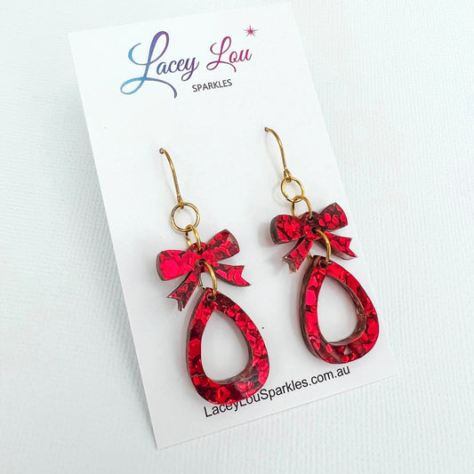 SAMPLE Small Red Open Teardrop Dangle - Acrylic Earrings - Lacey Lou Sparkles