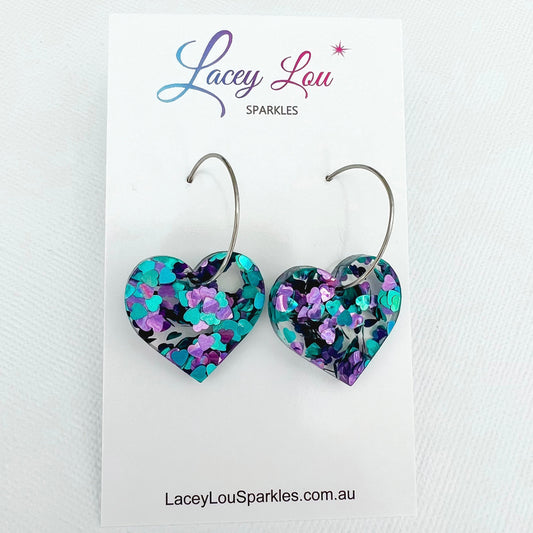 *SECONDS* Peacock Heart Hoop Earrings - Lacey Lou Sparkles