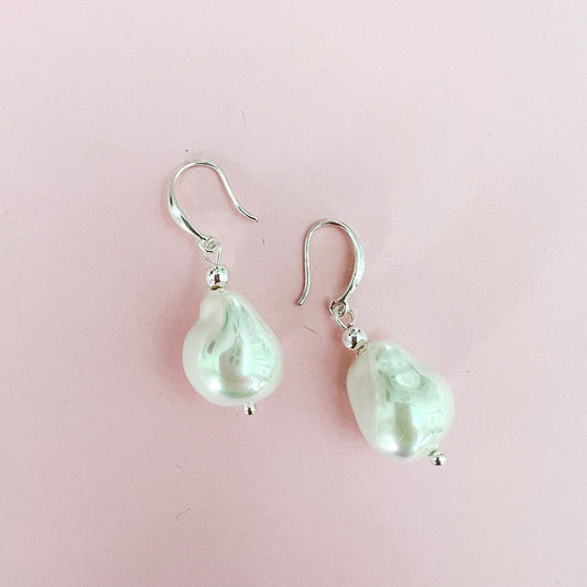 Shelly Baroque Pearl Hook Earring - Silver - Lacey Lou Sparkles
