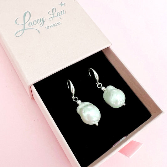 Shelly Baroque Pearl Hook Earring - Silver - Lacey Lou Sparkles