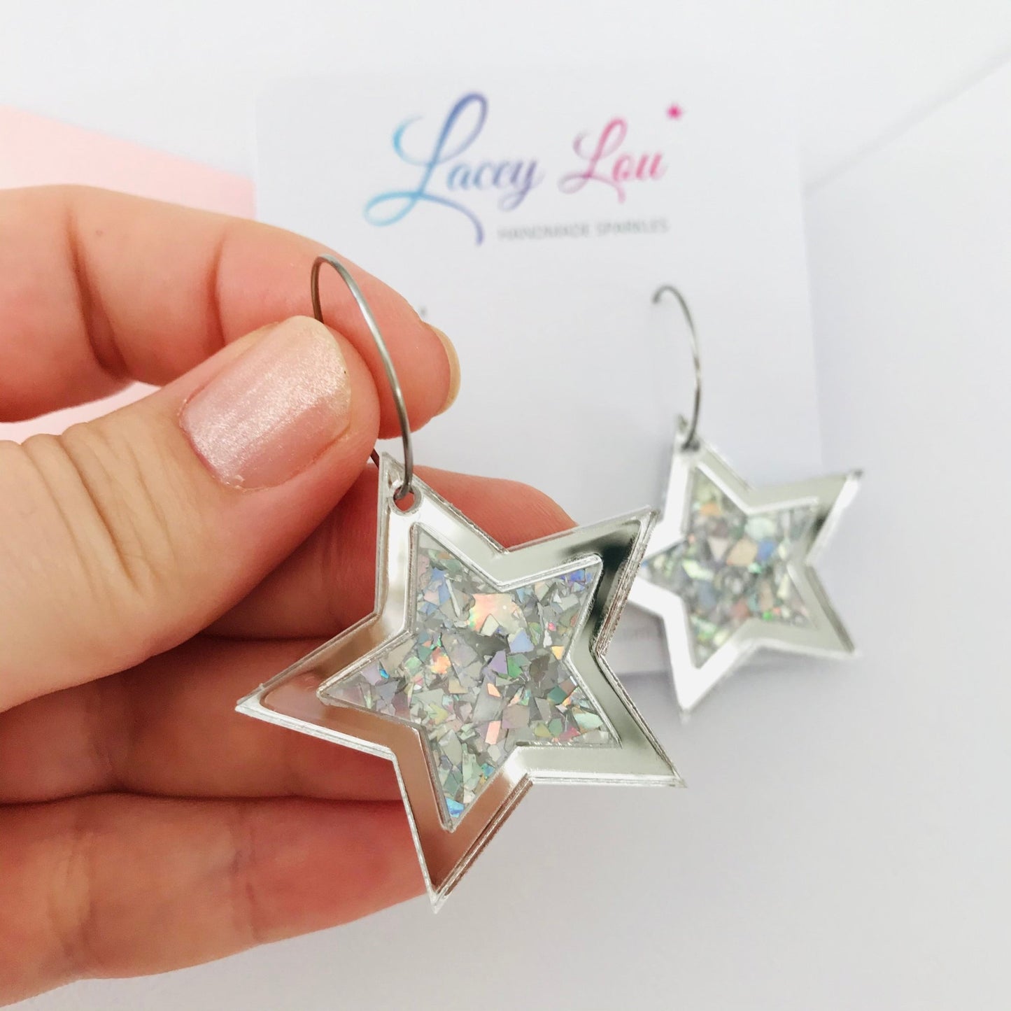 Silver Star Earrings - Fireworks Earrings - Lacey Lou Sparkles