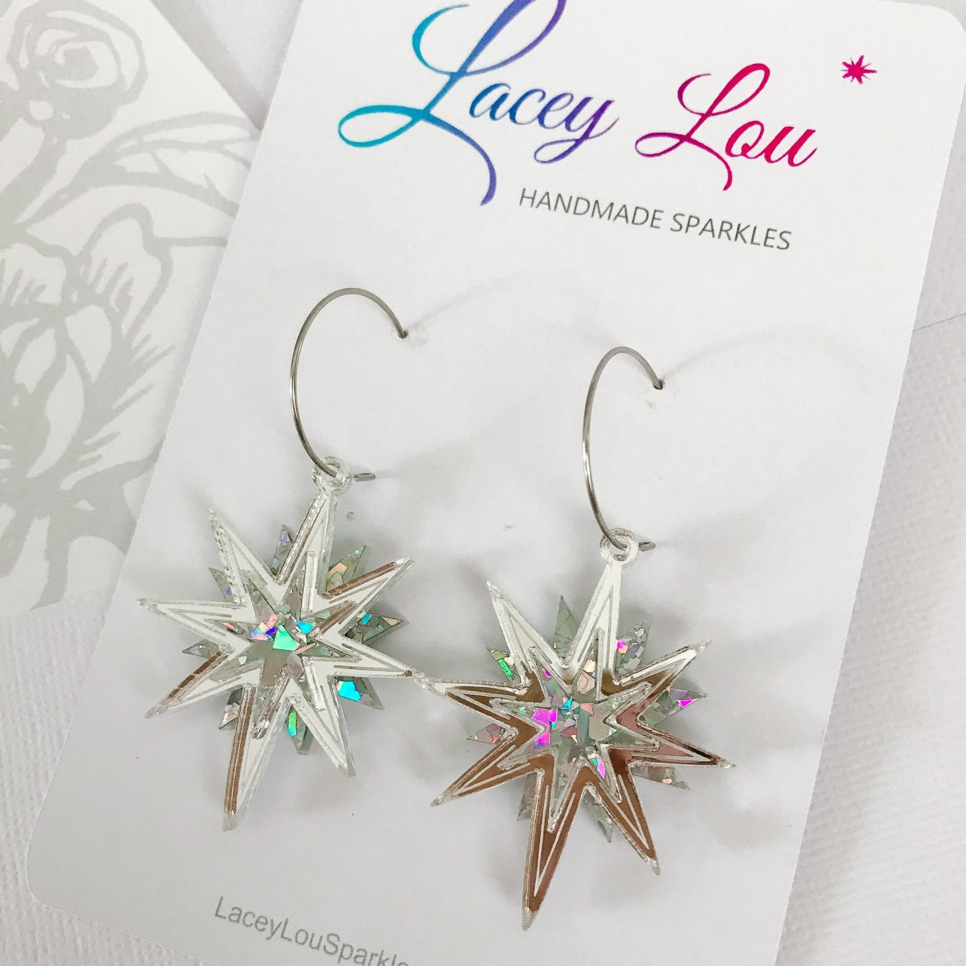 Silver Star Earrings - Fireworks Earrings - Lacey Lou Sparkles