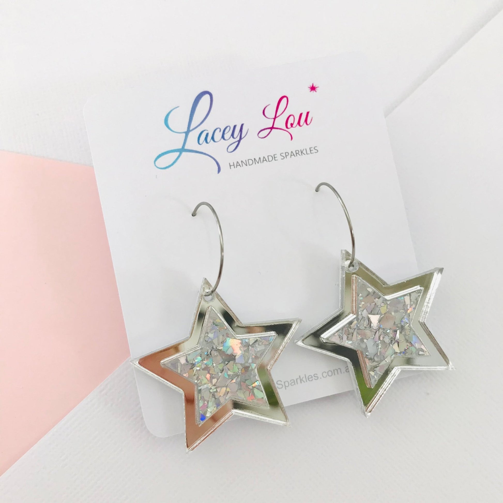 Silver Star Earrings - Fireworks Earrings - Lacey Lou Sparkles