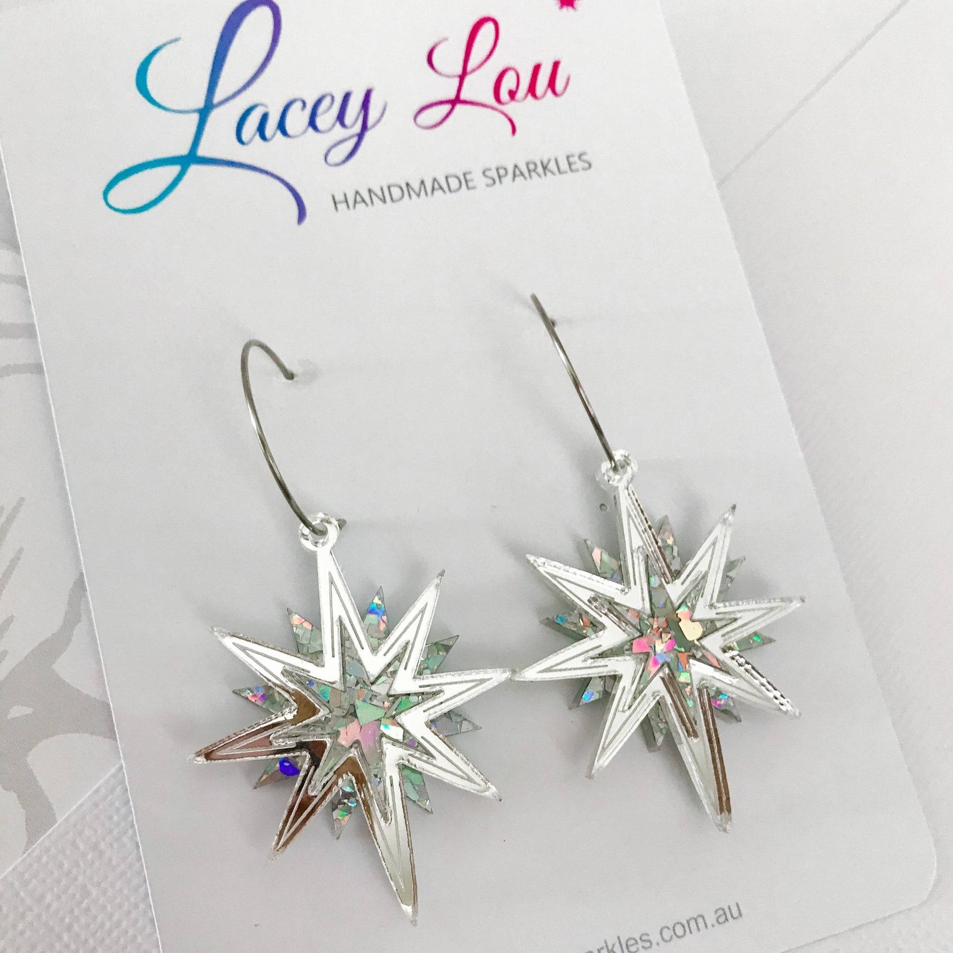 Silver Star Earrings - Fireworks Earrings - Lacey Lou Sparkles